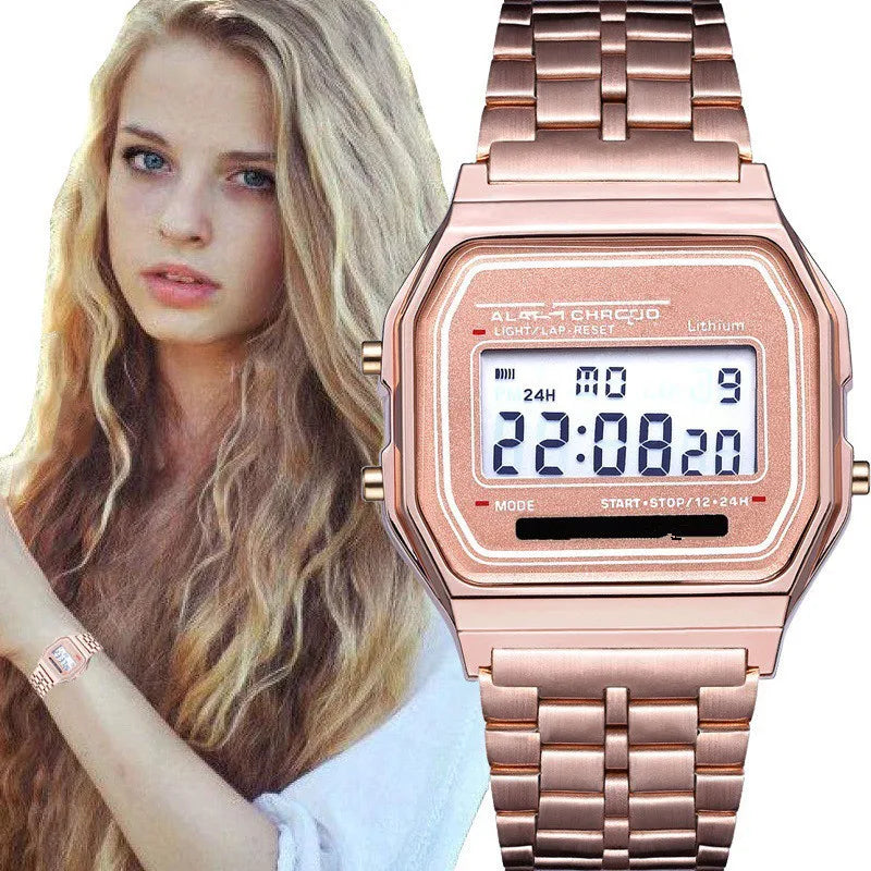 Ultra-Thin Steel Strip LED Watch – Gold & Silver | Qme LED Fashion Watch Qme