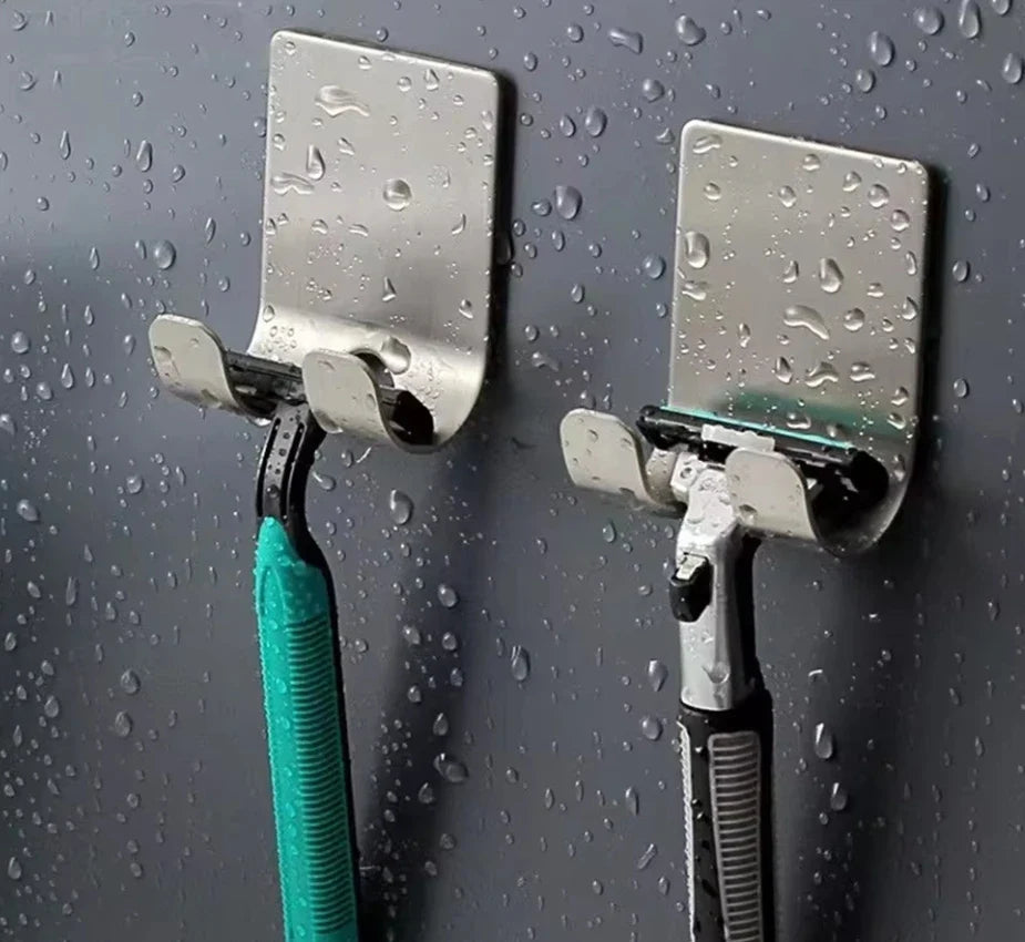 Punch-Free Razor Holder Wall Hook – Space Aluminum No-Drill Bathroom Wall Hook Qme 2pcs