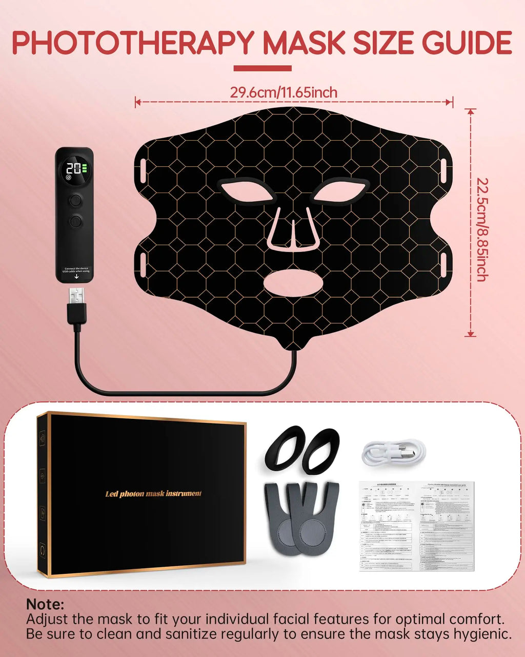 Hello Face L300 LED Light Therapy Mask – 4 Modes, Vibration LED Therapy Face Mask Qst LED MASK