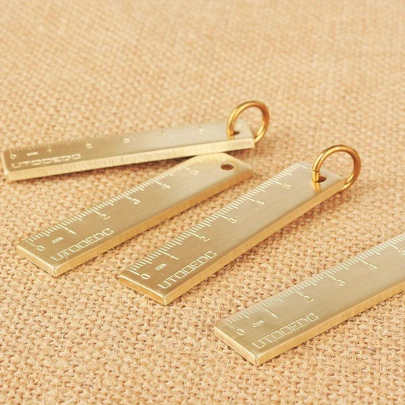 Miniature Pure Brass Ruler Keychain Number Plate Pendant Keychain Pendant Qme