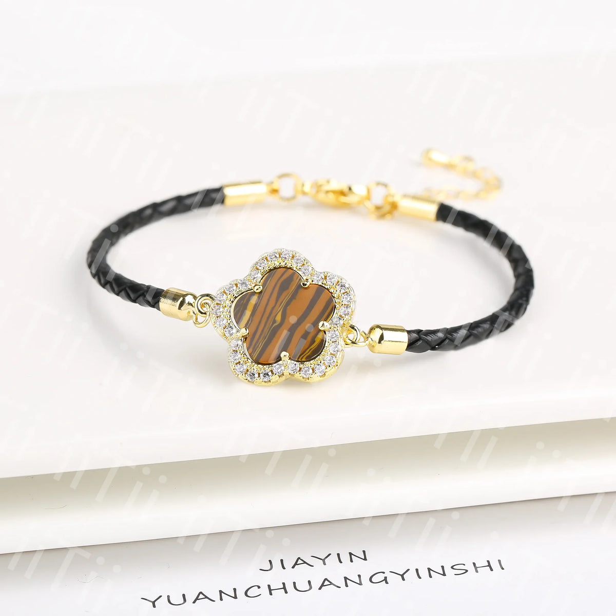 Zirconia Flower Leather Braided Bracelet for Women | 39 Colors Fashion Bracelet Qme Color 2
