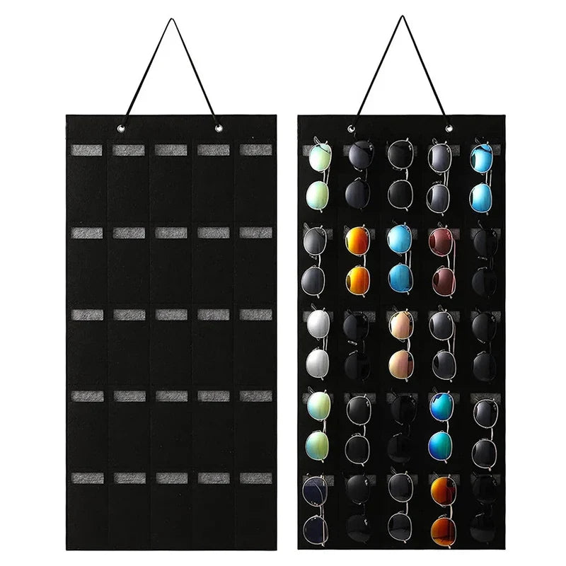 25-Slot Felt Wall Sunglasses Organizer – Hanging Display Eyewear Wall Organizer Qme