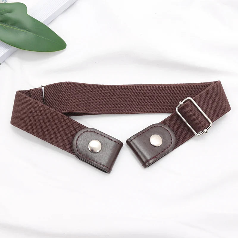 Women's Buckle-Free Elastic Waist Belt – Adjustable, 7 Colors Elastic Waist Belt Qme Brown