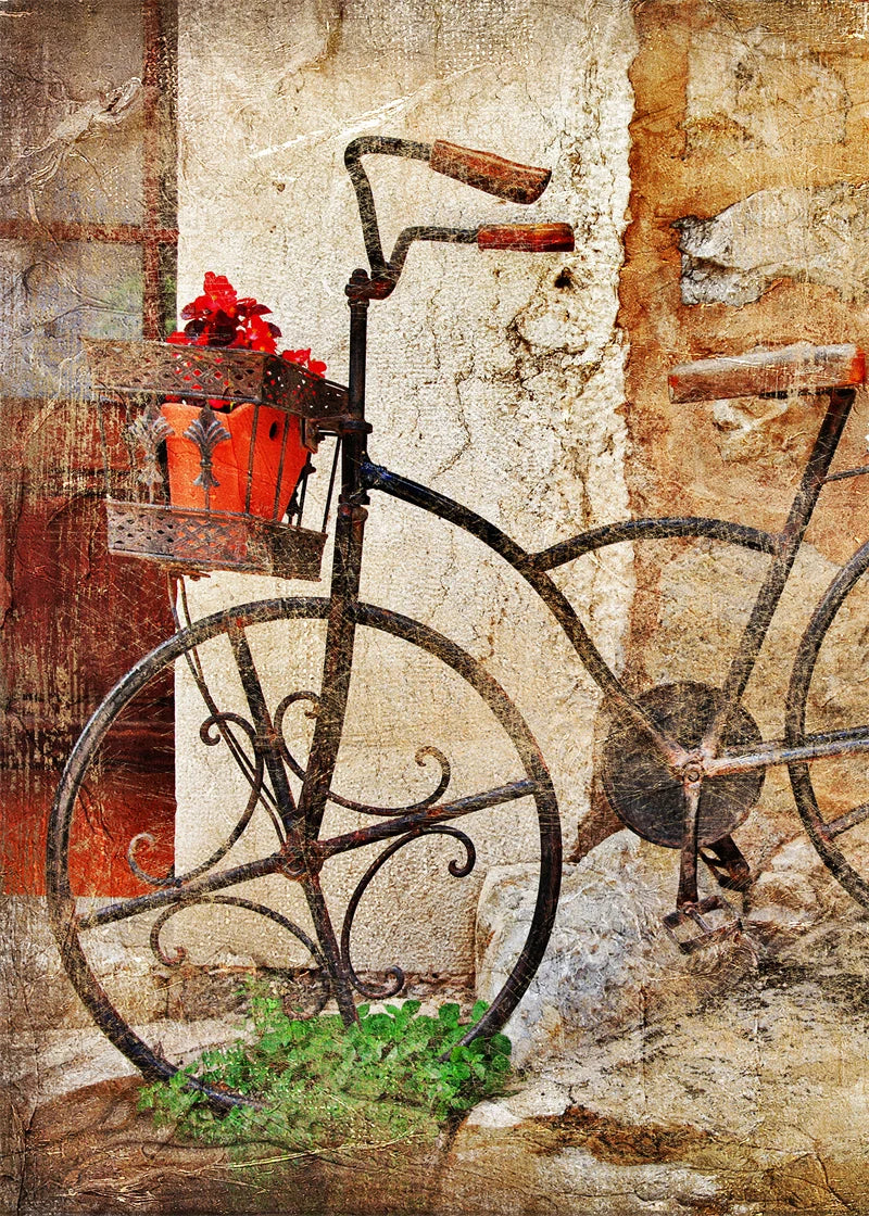 Retro Nostalgic Town Canvas Poster | Flowers Boats Bicycles Canvas Wall Art Qst 30 30x40cm Unframed