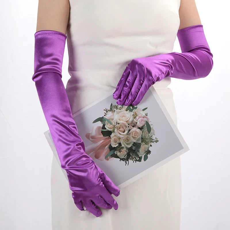 Women's Satin Long Opera Gloves – Stage & Performance Mittens Satin Opera Gloves Qme Fuchsia One Size