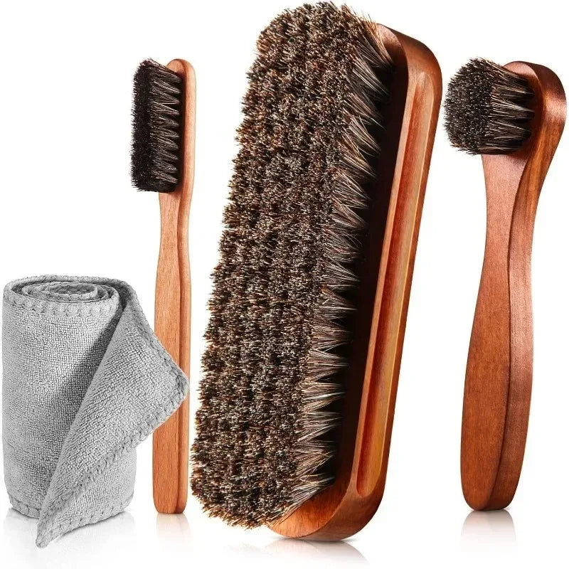 Horsehair Shoe Polish Brush & Dauber Applicator Set Shoe Care Brush Set Qme