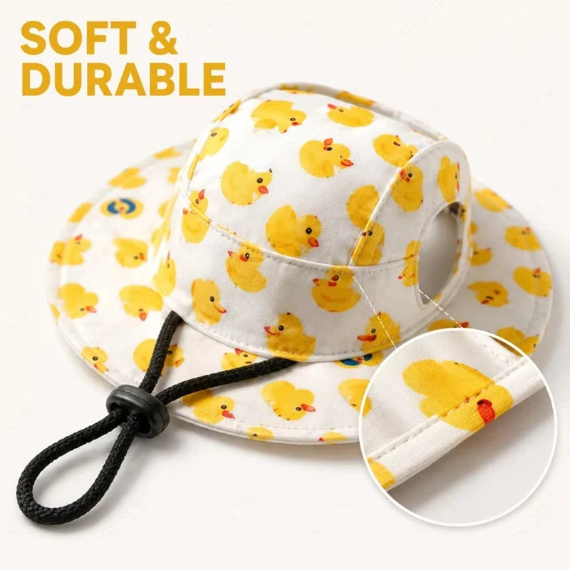 Adjustable Dog & Cat Sun Hat with Ear Holes – Cute Print Cap Pet Hat Qst