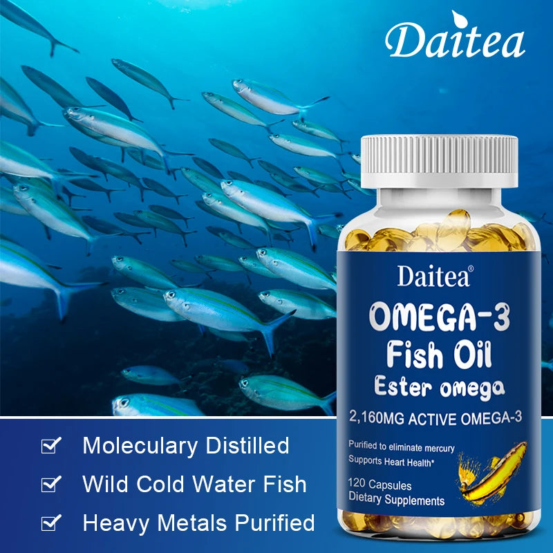 Wild Caught Omega-3 Fish Oil 3600mg – High EPA & DHA, Non-GMO Omega-3 Supplement Qst