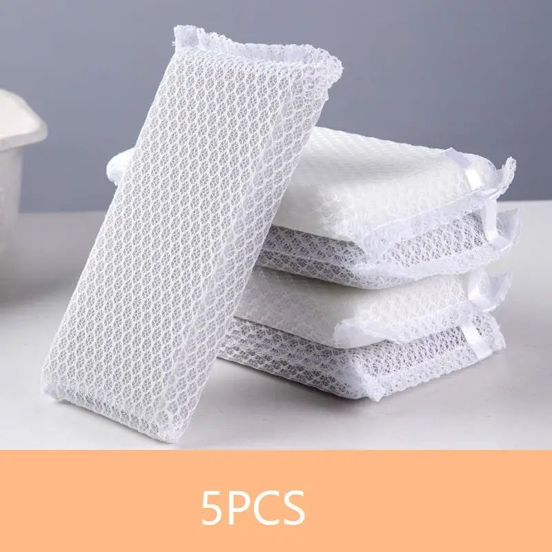 Non-Stick Dish Scouring Sponge Pads 5/10 Pack – Net Foam Dish Scouring Sponge Qst 5PCS Gray and white