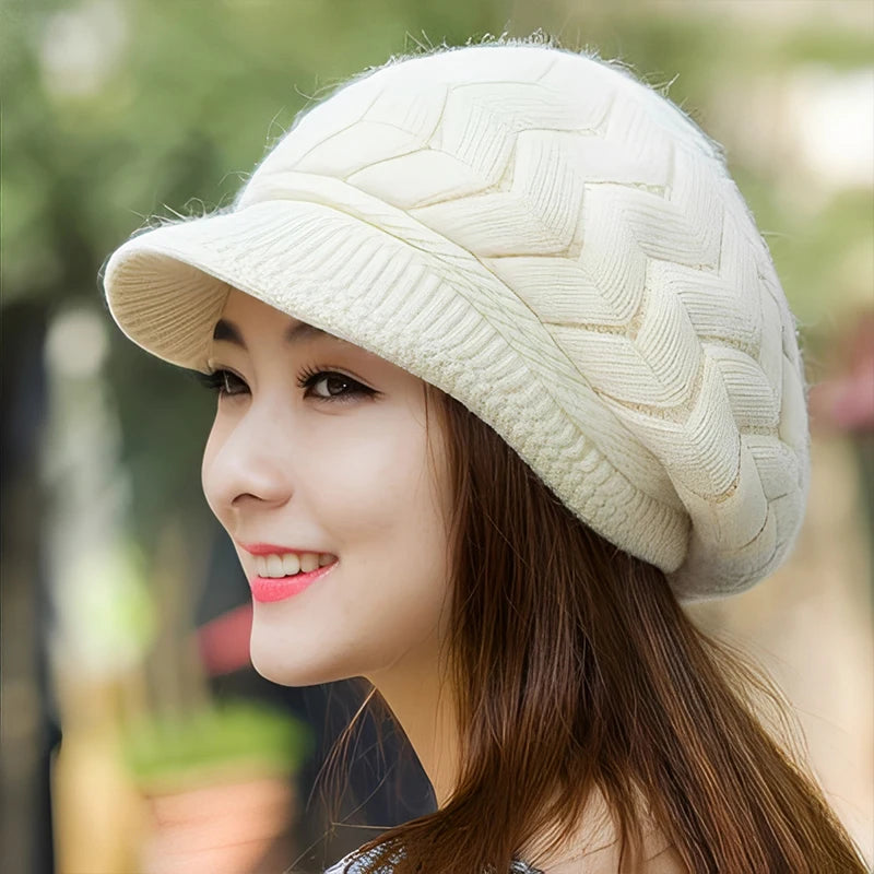 Women's Fleece-Lined Knitted Beret – Warm Winter Hat Knitted Beret Hat Qst one size Beige