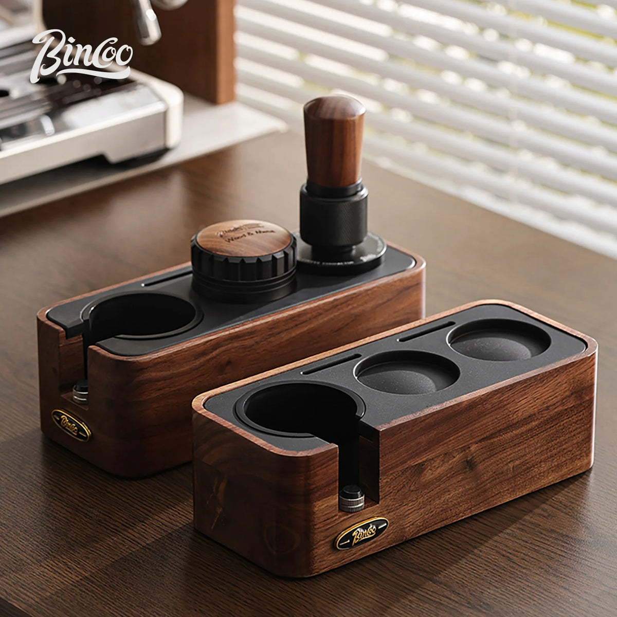 Bincoo Solid Wood Coffee Tamping Stand – 51/58mm Portafilter Coffee Tamping Stand Qst