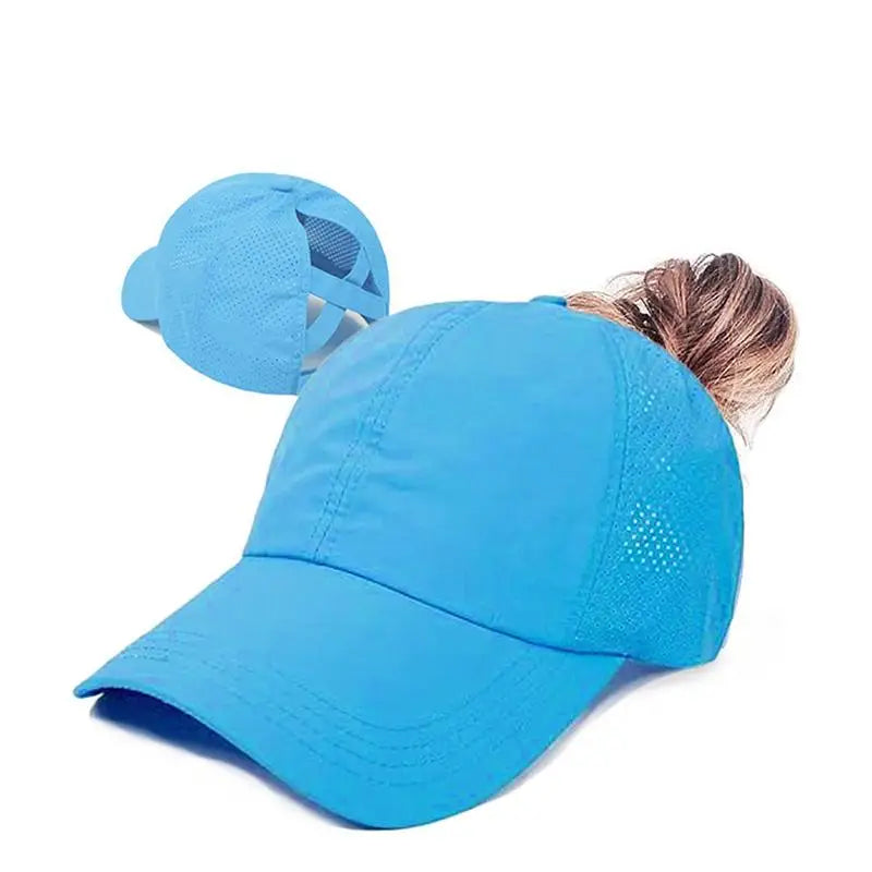 Women's Cross-Mesh Ponytail Baseball Cap – Breathable Sun Hat Ponytail Baseball Cap Qst Blue
