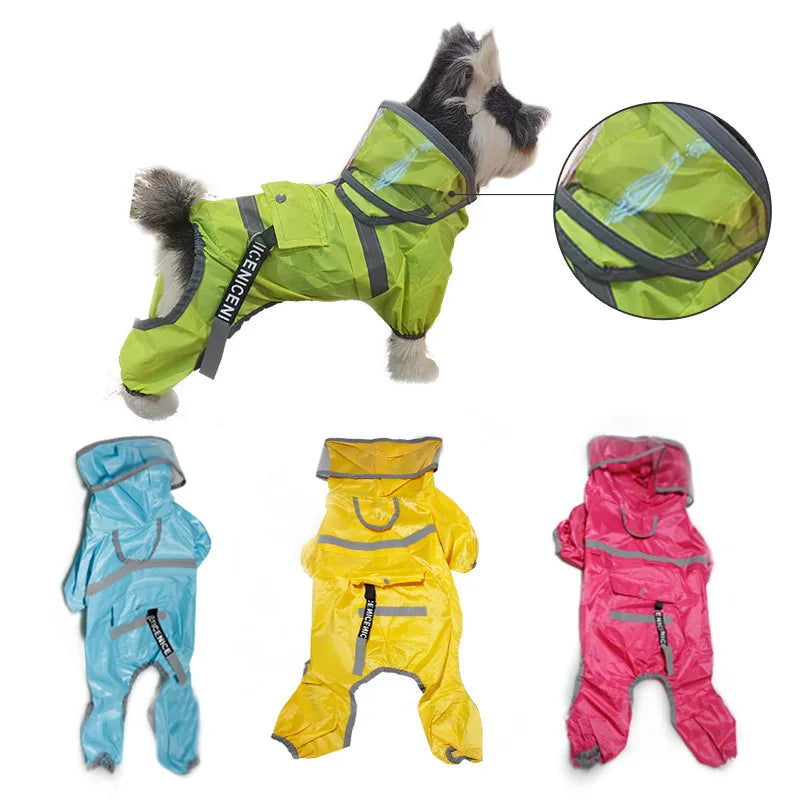 Dog Raincoat with Leash & Reflective Strip | Small–Large Dogs Dog Rain Jacket Qme