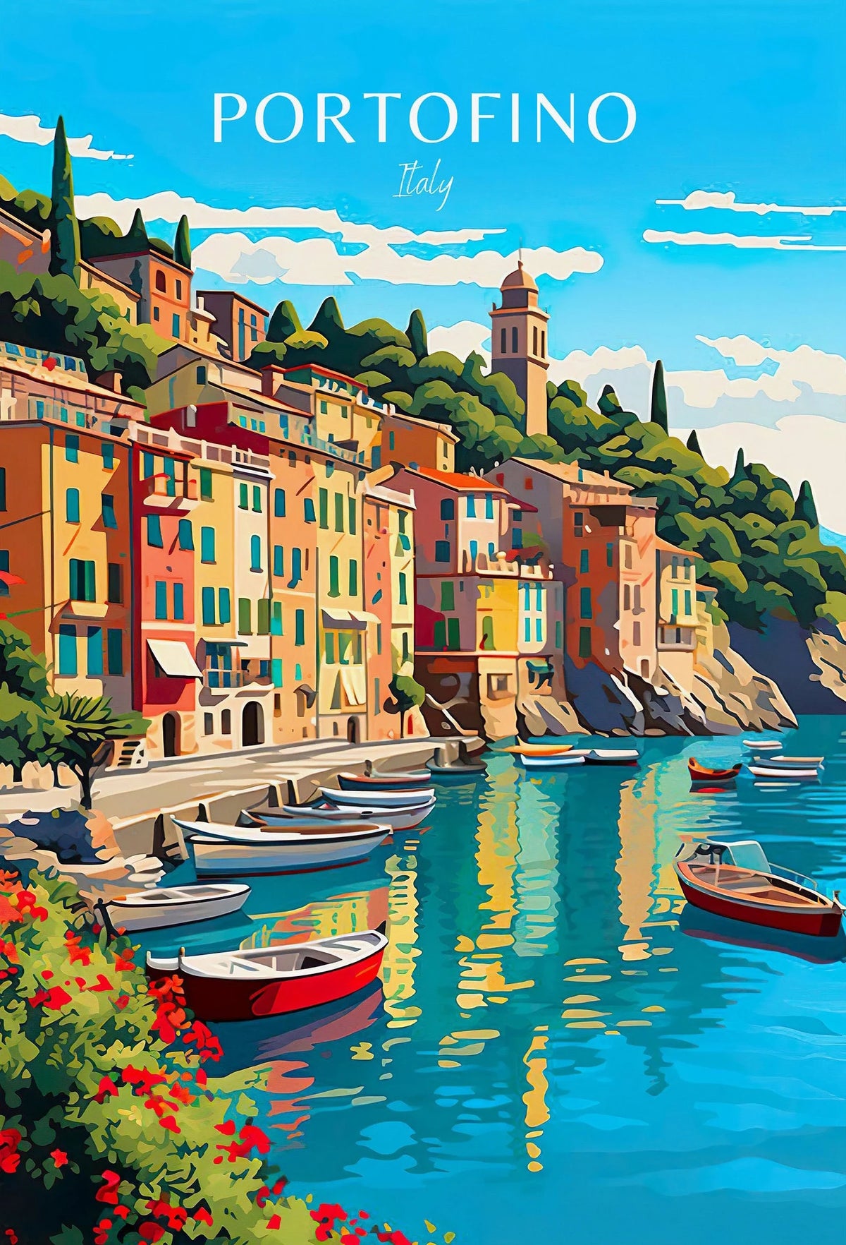 Italy City Canvas Wall Art – Colorful Fantasy Travel Poster Canvas Wall Art Qst