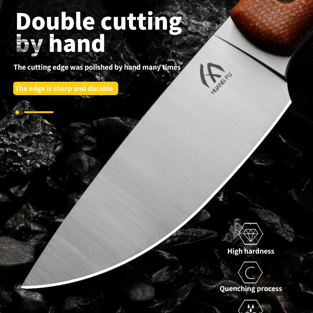 HUANGFU Fixed Blade Camping Knife – Outdoor Survival Tool Fixed Blade Knife Qst
