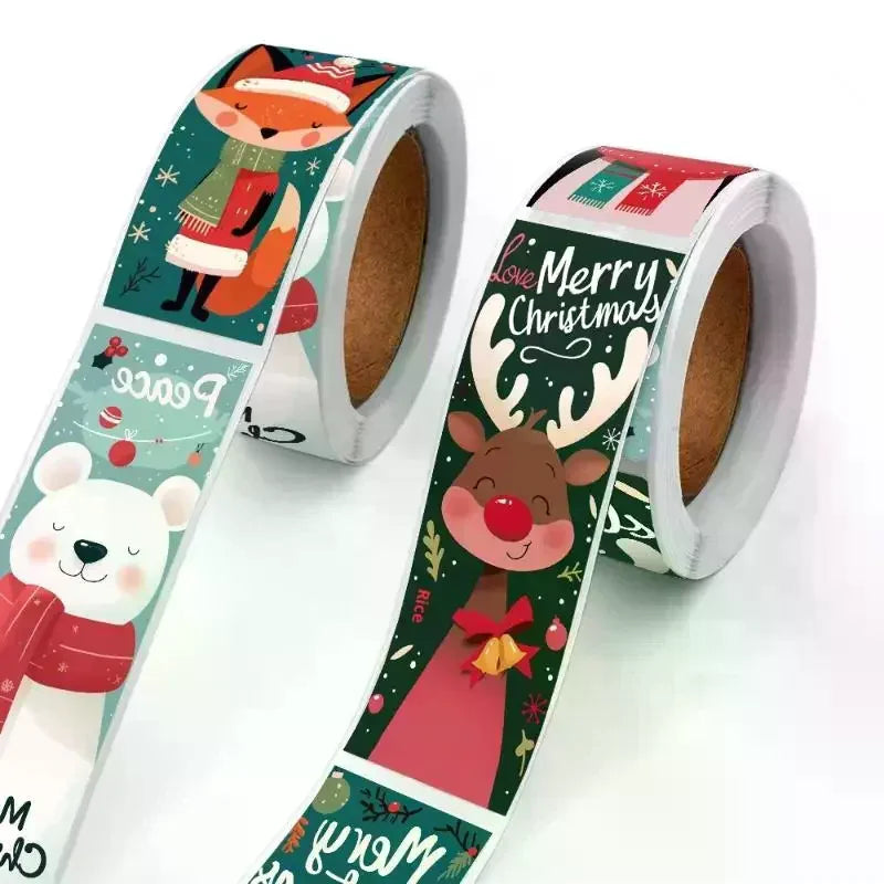 Christmas Stickers Roll – Santa & Polar Bear, 120pcs Holiday Sticker Roll Qme