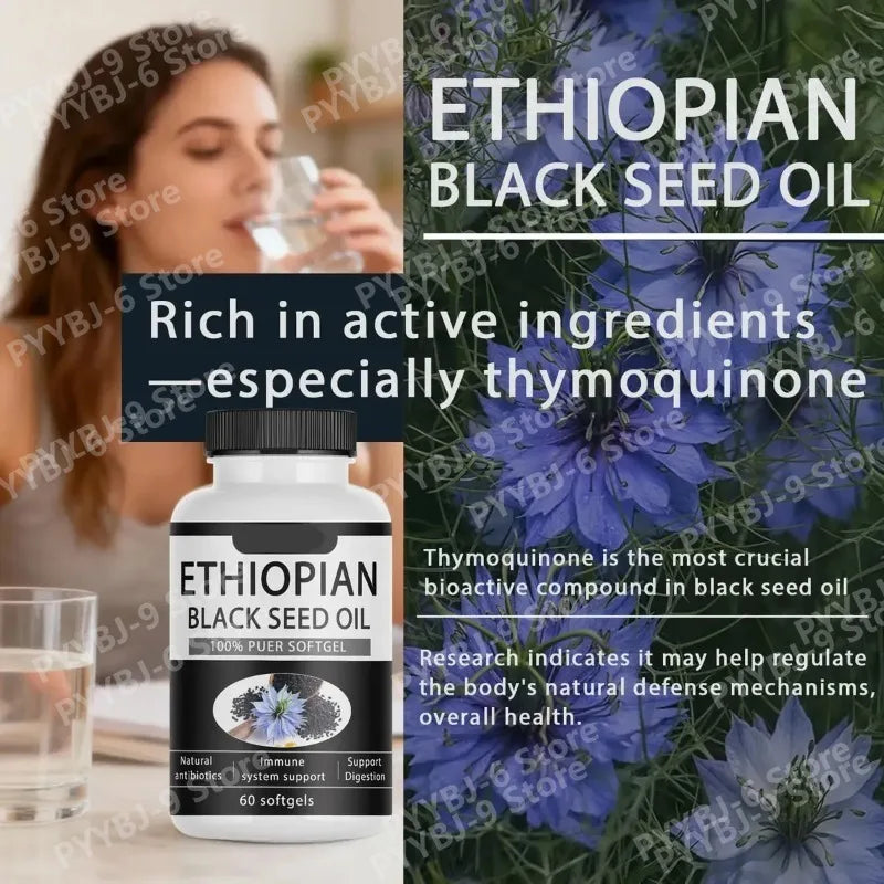 Ethiopian Black Seed Oil Softgels 60ct – Natural, Non-GMO Black Seed Supplement Qst