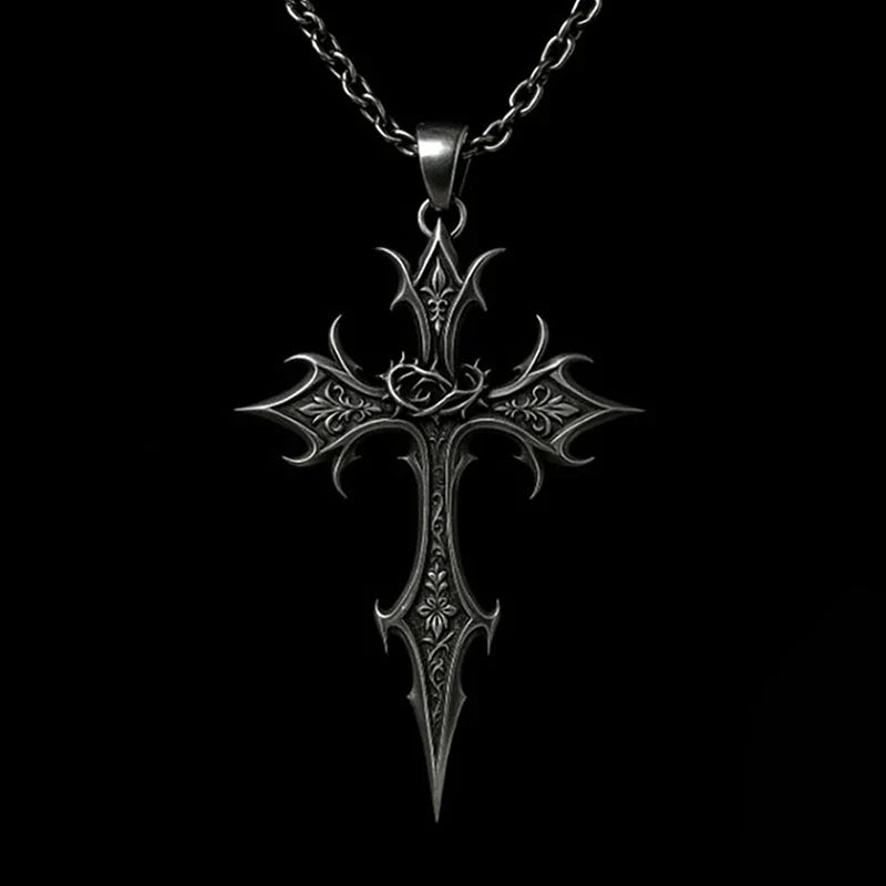Vintage Gothic Silver Cross Crucifix Pendant Necklace Pendant Necklace Qme