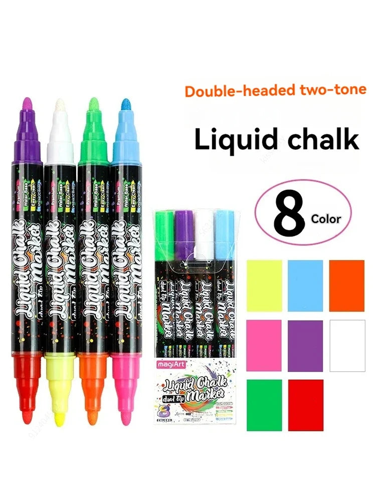 Erasable Liquid Chalk Markers – Reversible Tips for Glass & Chalkboard Liquid Chalk Markers Qme 4 Pcs - 8 colors