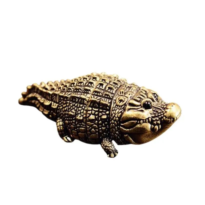 Bronze Crocodile Statue – Retro Copper Animal Figure Home Décor Decorative Figurine Qme
