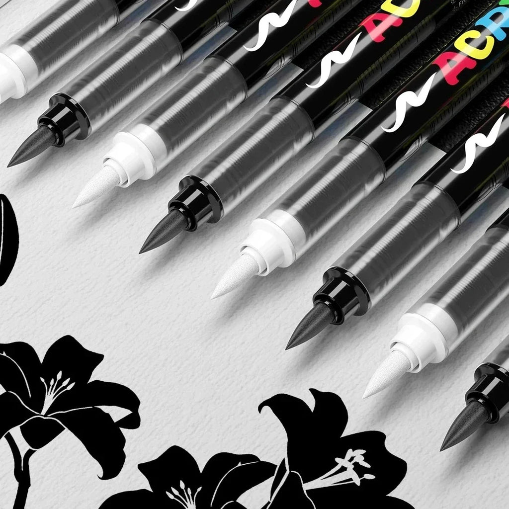 Acrylic Paint Markers Black & White Set | High Ink Capacity Acrylic Paint Markers Qme