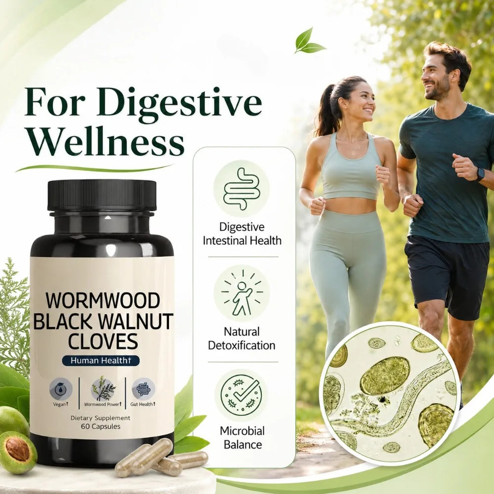 Wormwood Black Walnut Clove Capsules – 3-in-1 Herbal, 60ct Herbal Supplement Qst