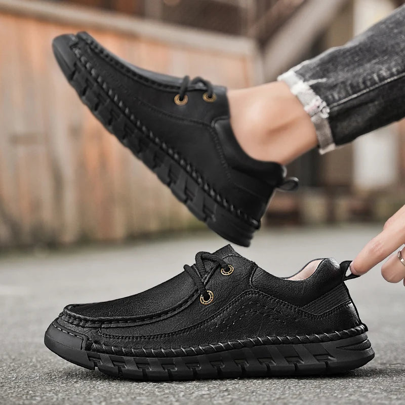 SENLONGBAO Men's Handmade Split Leather Loafers | Casual Flat Men's Leather Loafers Qst