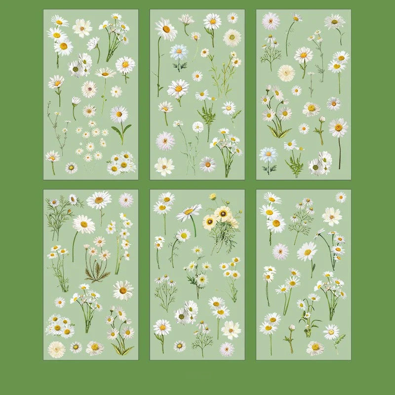 Floral Plant Journal Stickers – Waterproof Transparent PET Decorative Stickers Qme Daisy