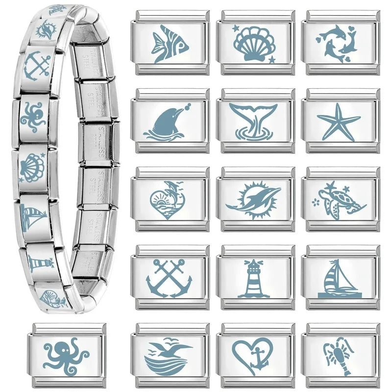 Dolphin Italian Charm Links | Laser Engraved Stainless Steel Italian Charm Links Qme