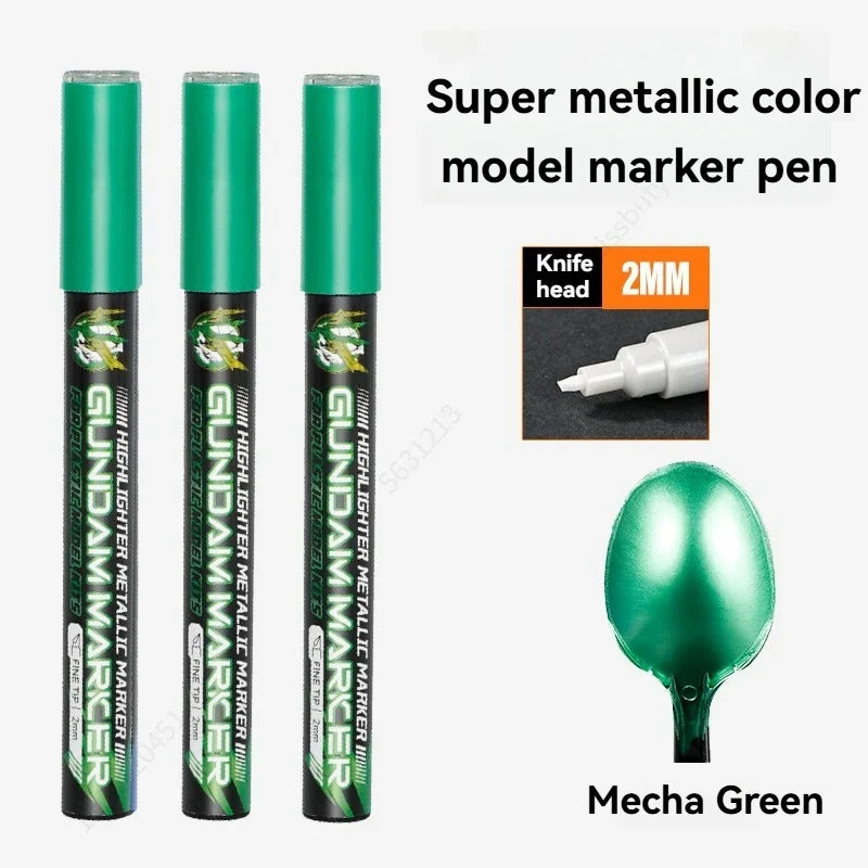 Metallic Reflective Gloss Paint Marker Pens | Mecha & DIY Art Metallic Paint Markers Qme Mecha Green