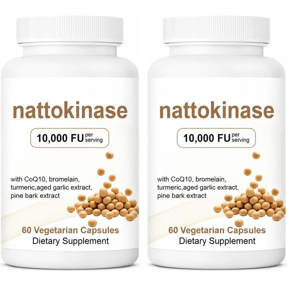 Nattokinase 10000 FU CoQ10 Bromelain Turmeric – 60 Veggie Caps Cardiovascular Supplement Qst 60 Veg Caps-2bottles