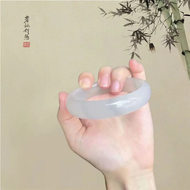 Natural Jade Stone Bracelet – Moonlight White & Emerald Women's Stone Bracelet Qme