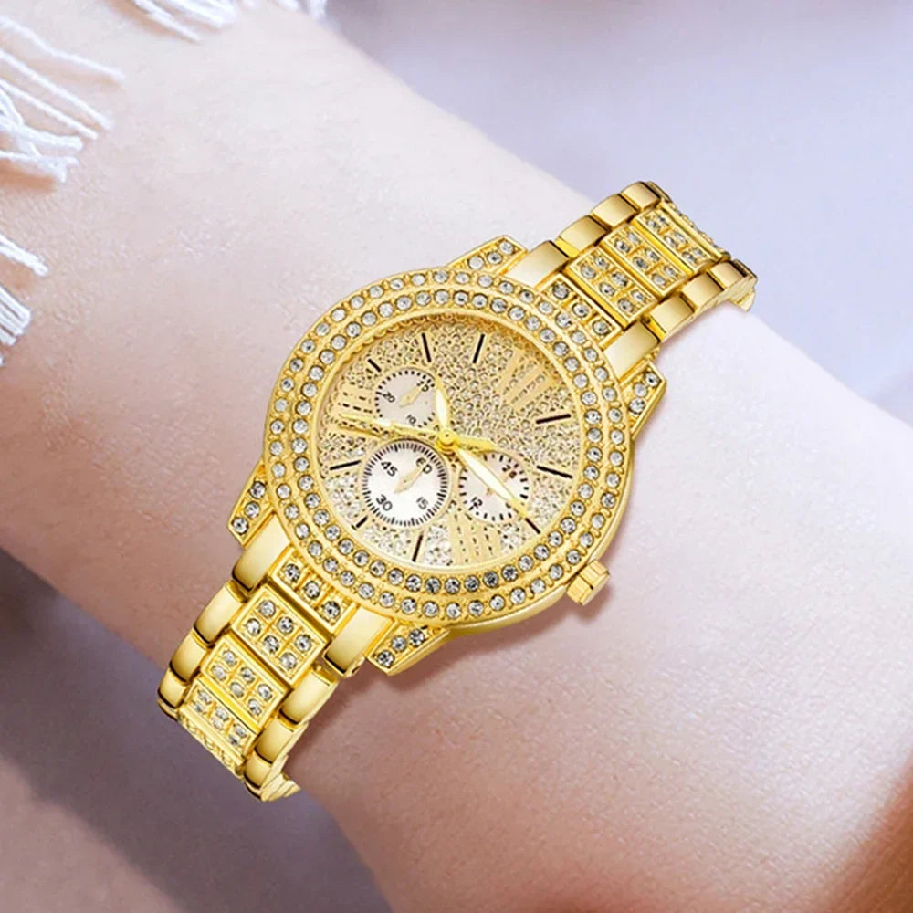 Women's Gold Quartz Watch & Jewelry Set – Ring, Necklace, Earring Watch & Jewelry Set Qme