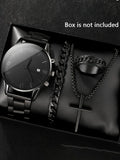 Men's Geneva 4-Piece Stainless Steel Watch & Bracelet Set Men's Jewelry Set Qme black
