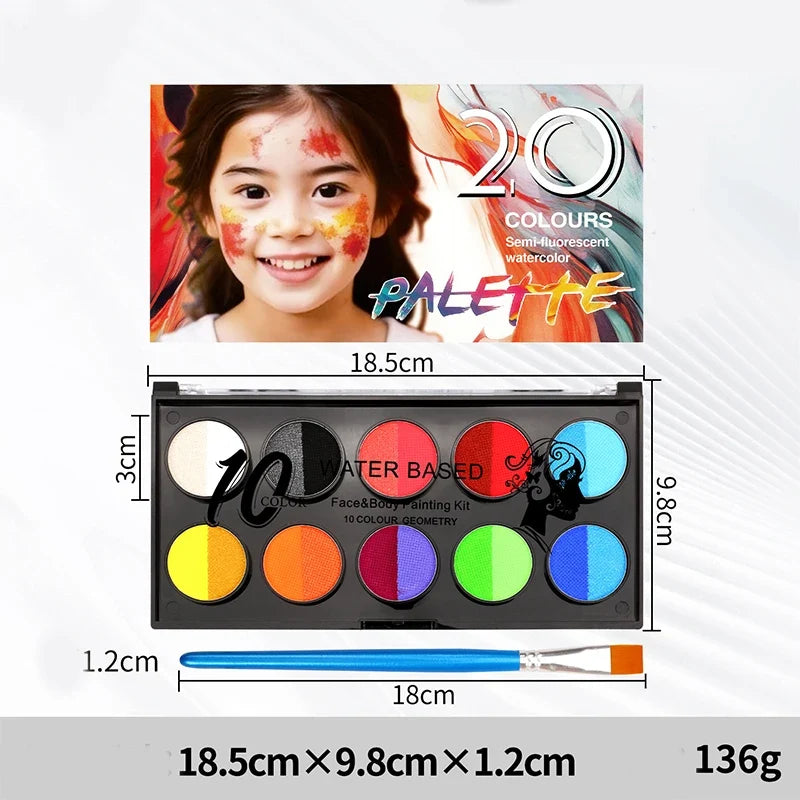10-Grid Water-Soluble Face & Body Paint Crayons Set + Brush Face & Body Paint Set Qme 10