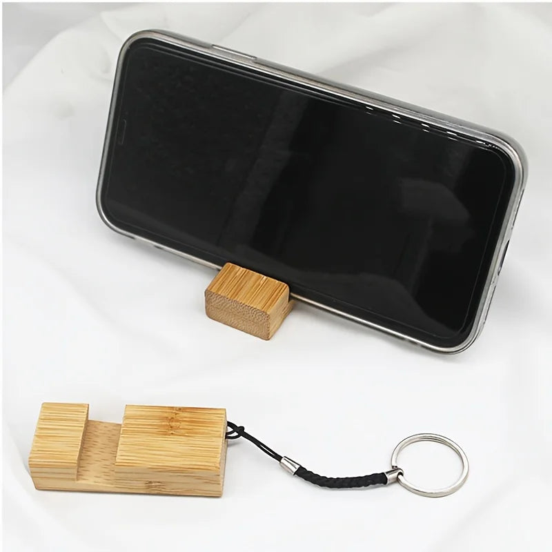 Bamboo Wood Phone Stand Keychain | Mini Portable Cell Holder Keychain Phone Stand Qme