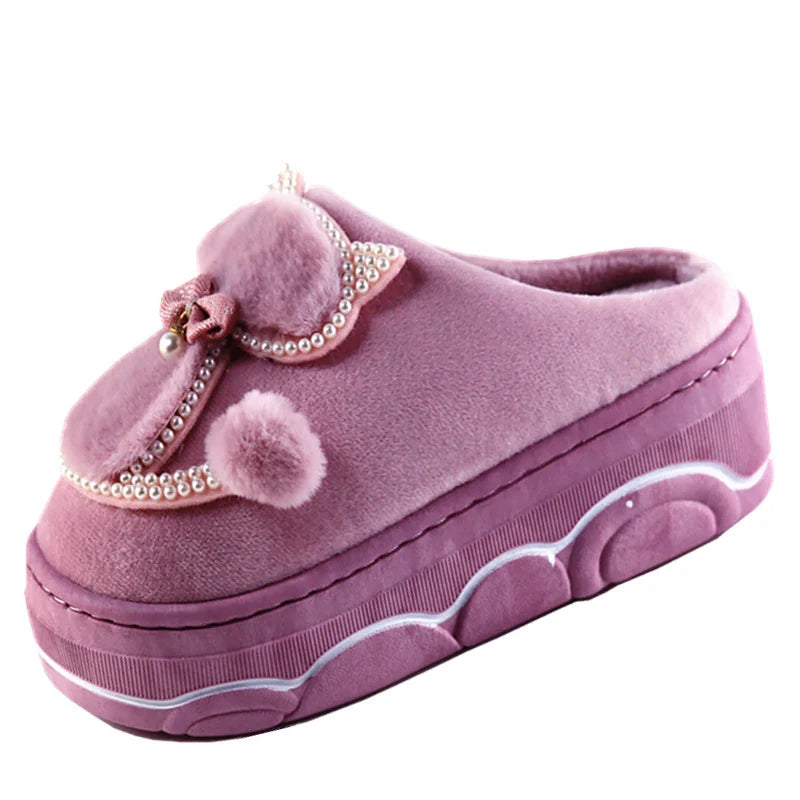 Women's Winter Plush Slippers – Crystal Rhinestone Indoor Women's Plush Slippers Qst