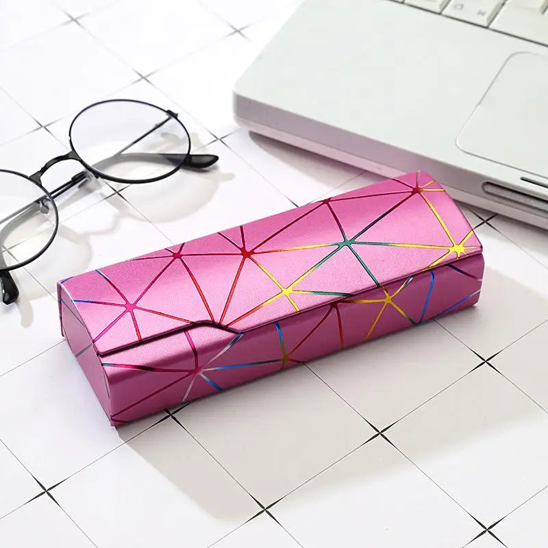 Geometric Hard Eyeglasses Case – PU Leather Spectacle Box Eyeglasses Case Qst A2
