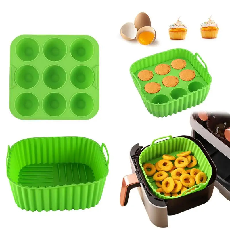Silicone Non-Stick Cupcake Molds & Baking Trays – 2pc Set Silicone Baking Molds Qme Green