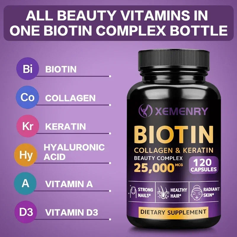 Xemenry Biotin Supplement – Hair, Skin & Nail Vitamins Beauty Supplement Qst
