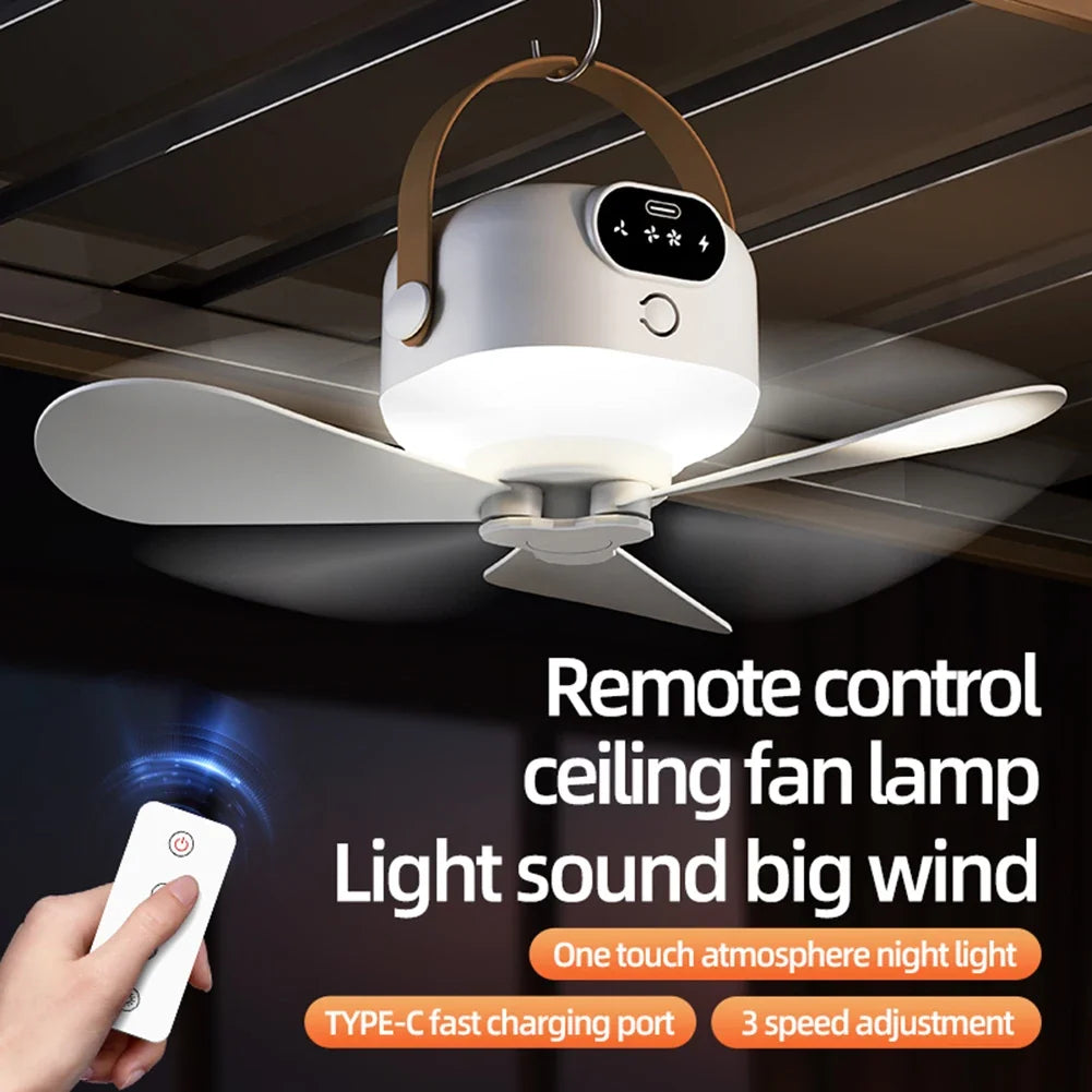 Portable Rechargeable Camping Tent Ceiling Fan with Remote Portable Camping Fan Qme