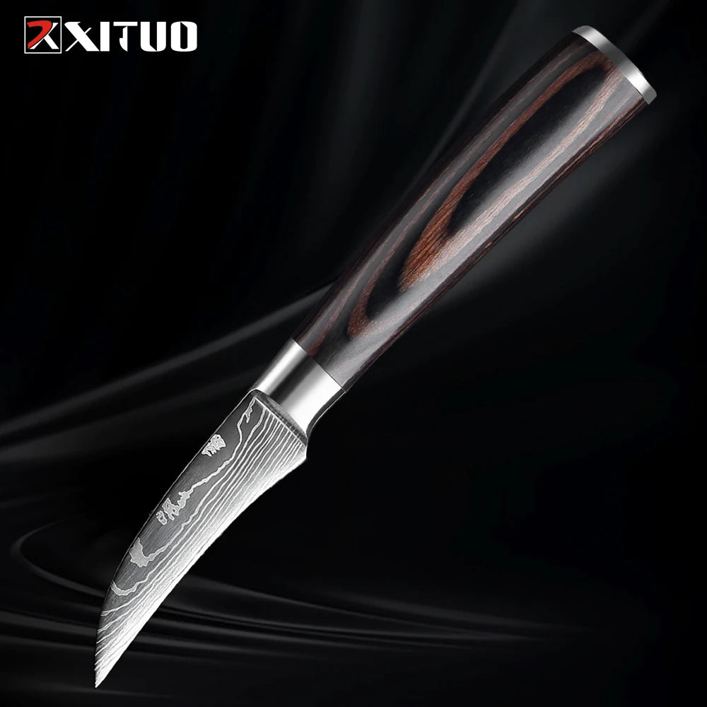 Xituo Damascus Curved Paring Knife – Fruit & Veg Peeler Paring Knife Qst Paring knife
