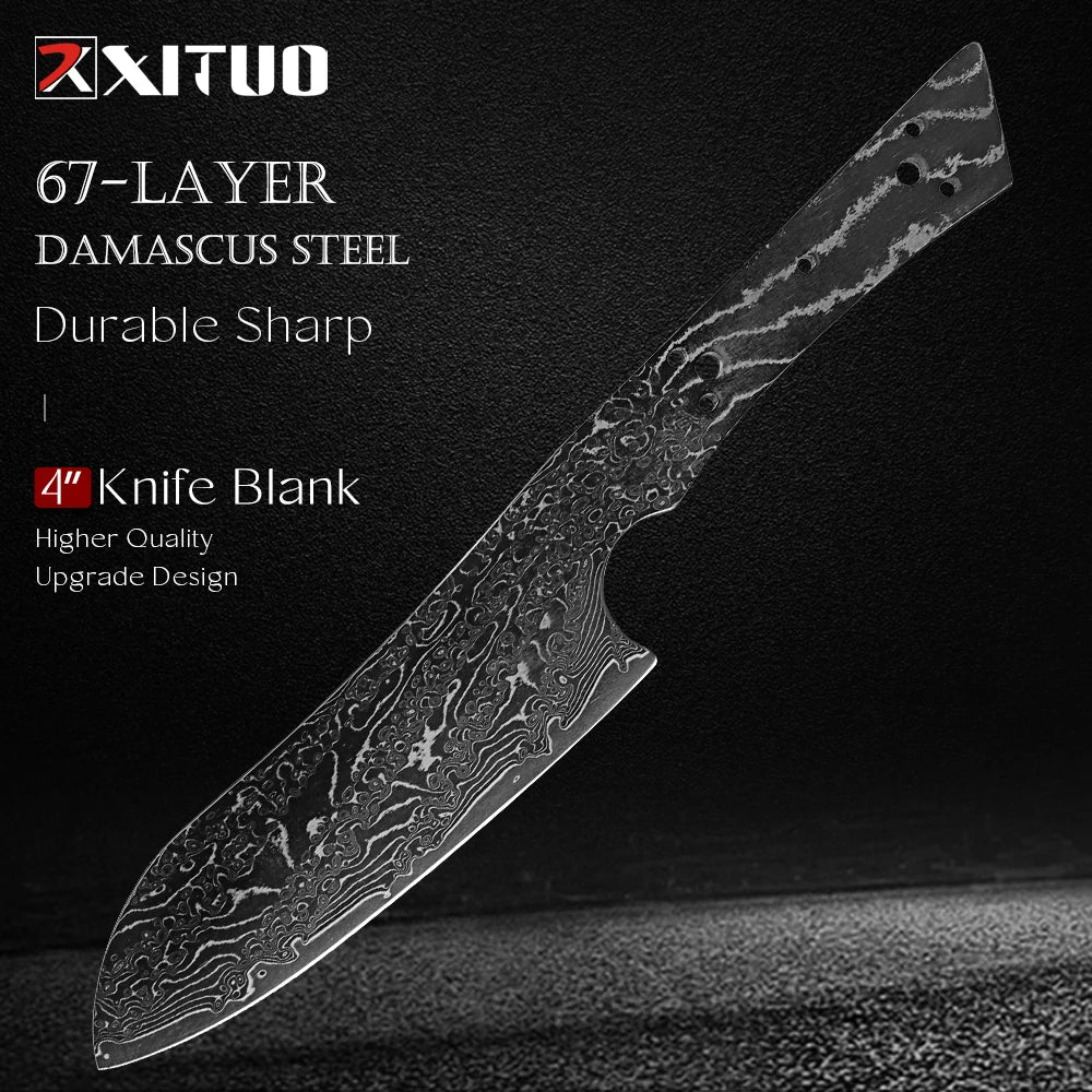 Damascus Steel Santoku Knife Blank – Full Tang DIY Knife Making Knife Blank Qst