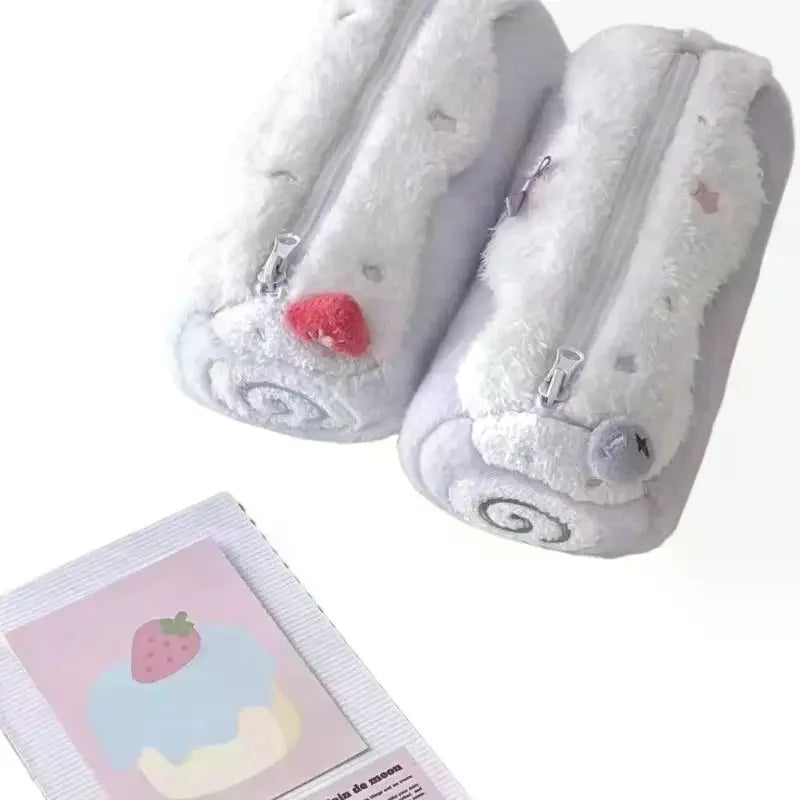 Cute Swiss Roll Plush Pencil Case – Large Capacity Pouch Novelty Pencil Case Qme