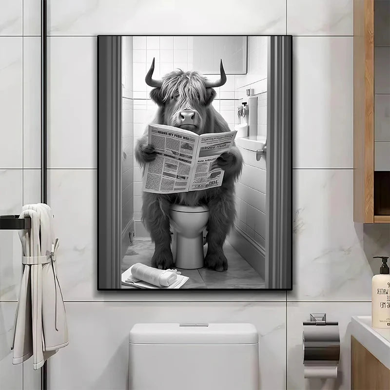 Funny Animal Toilet Canvas Wall Art – Bathroom Humor Poster Canvas Wall Art Qst