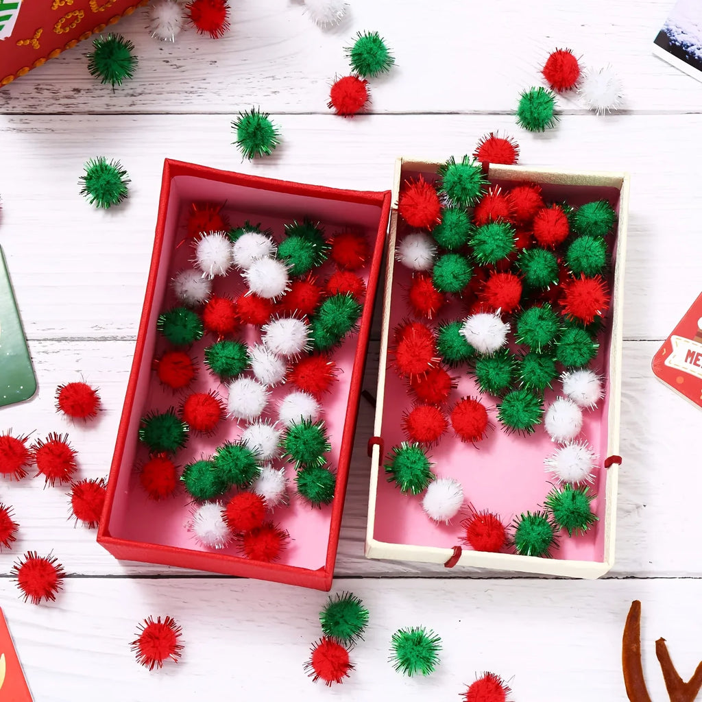 Glitter Sequined Plush Fur Balls 100-200pc – Colorful Craft Décor Craft Embellishment Balls Qme