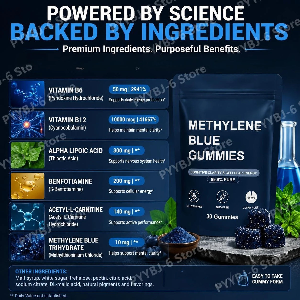 Methylene Blue Gummies Vitamin B6 B12 – Energy & Clarity Wellness Gummies Qst
