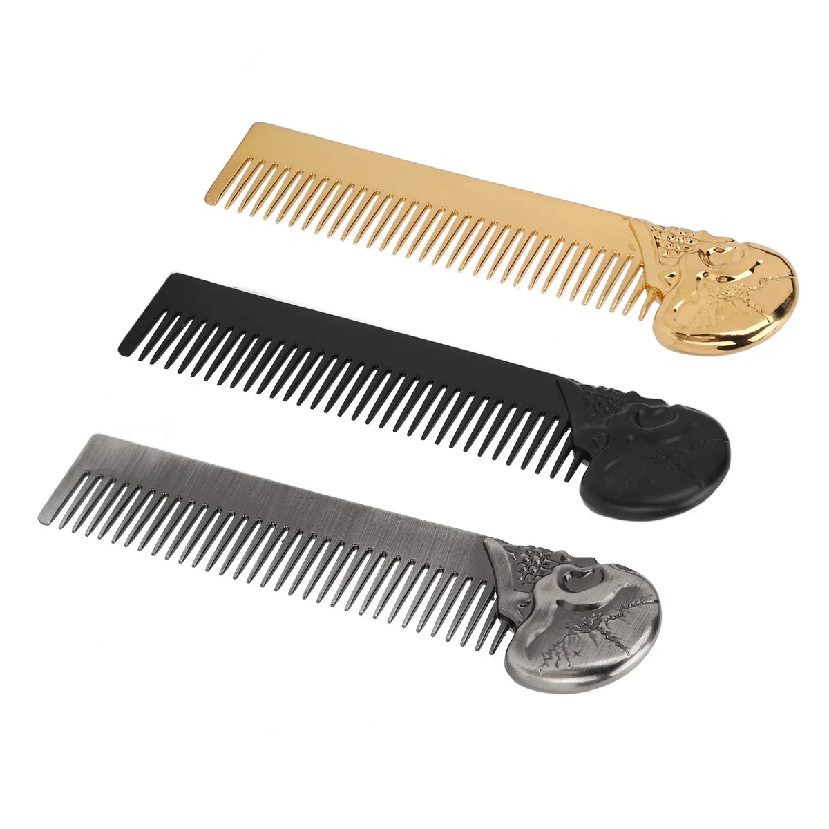 Zinc Alloy Skull Beard & Mustache Comb – Pocket Styling Beard & Hair Comb Qme