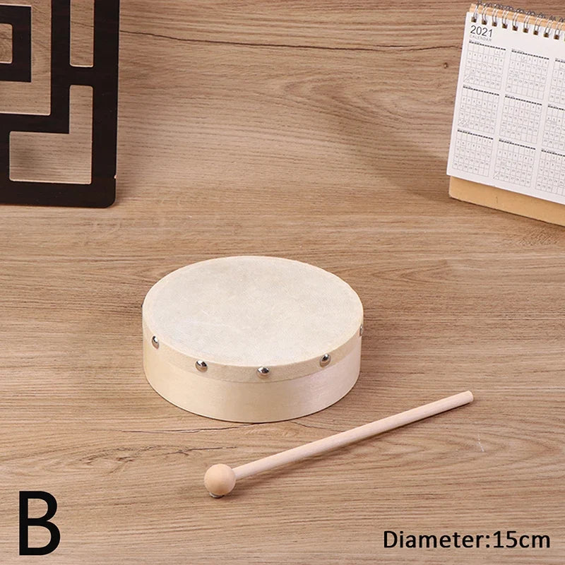 Kids Frame Drum Set with Wood Stick | Beech & Sheepskin Hand Drum Kids Drum Set Qme B