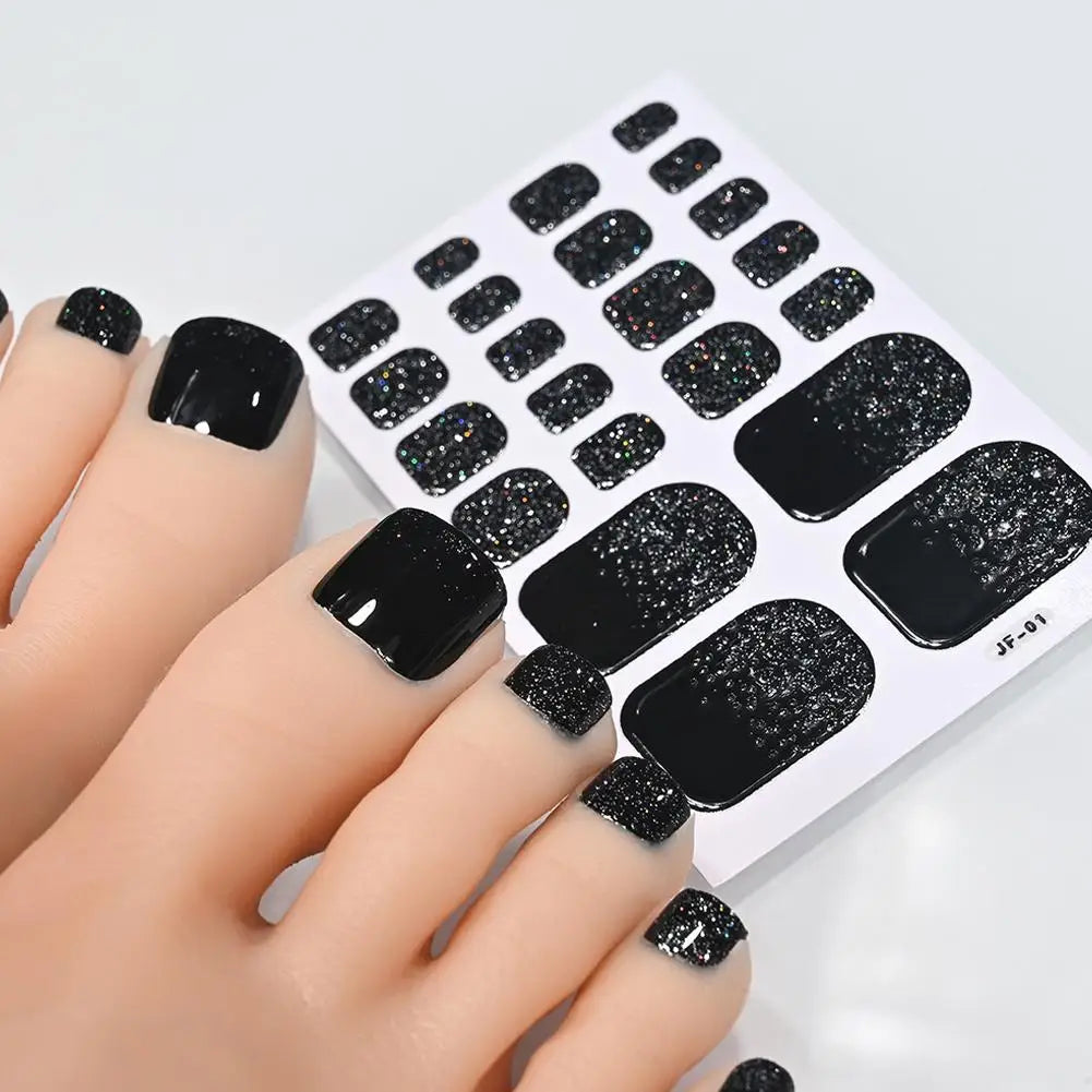 French Black Toe Nail Stickers – 22 Tips No-Bake Wraps Toenail Sticker Wraps Qme